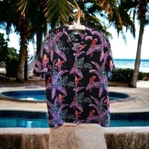 Vintage Magnum PI Paradise Found Mens 2XL Hawaiian Shirt Black Purple Red Parrot - £30.87 GBP