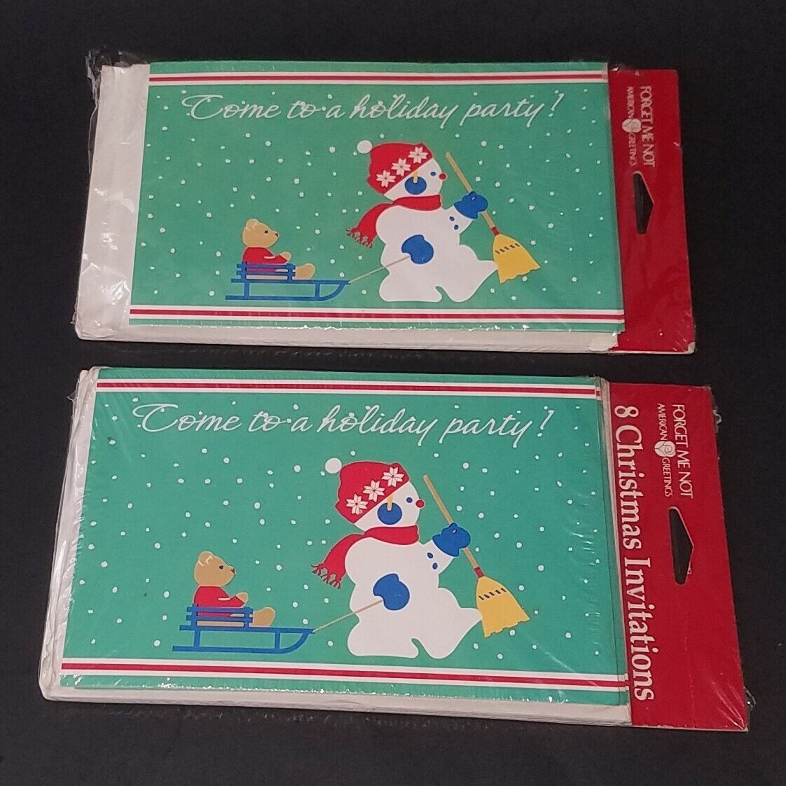 Primary image for VTG NOS American Greetings Forget Me Not Come To Holiday Party Snowman Card Lot
