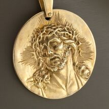 High Relief Portrait Pendant of Jesus Christ in Bronze Signed Barrientos - $438.06