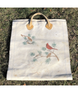 Vintage LL Bean Canvas Log Carrier Leather Handle Birds Cardinal Chickadee - $162.98 CAD