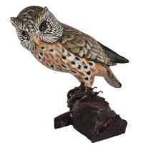 Vintage Ceramic Owl On Wood Base Figurine Hand Painted Folk Art - £23.42 GBP