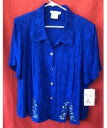 Woman&#39;s Dressy Blue Rayon Blouse w Applique and Shoulder Pads, Dress Bar... - $553.75 MXN