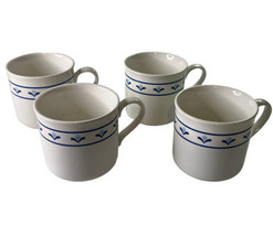 Vintage Baker Hart &amp; Stuart Set Of 4 Coffee Tea Cup Blue Flowers Made Korea GUC - £19.77 GBP