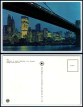 NEW YORK Postcard - NYC, Skyline &amp; Brooklyn Bridge At Night H2 - £2.36 GBP