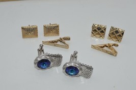 Vtg Swank Mesh Wrap Cufflinks Blue Rivoli Rhinestone Silver Tone &amp; 2 other sets - £15.49 GBP