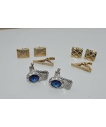 Vtg Swank Mesh Wrap Cufflinks Blue Rivoli Rhinestone Silver Tone &amp; 2 oth... - $19.75