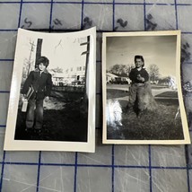 Vintage Photos Two Boys 1950s Coon Skin Cap western Outfit Children Kids - $16.38