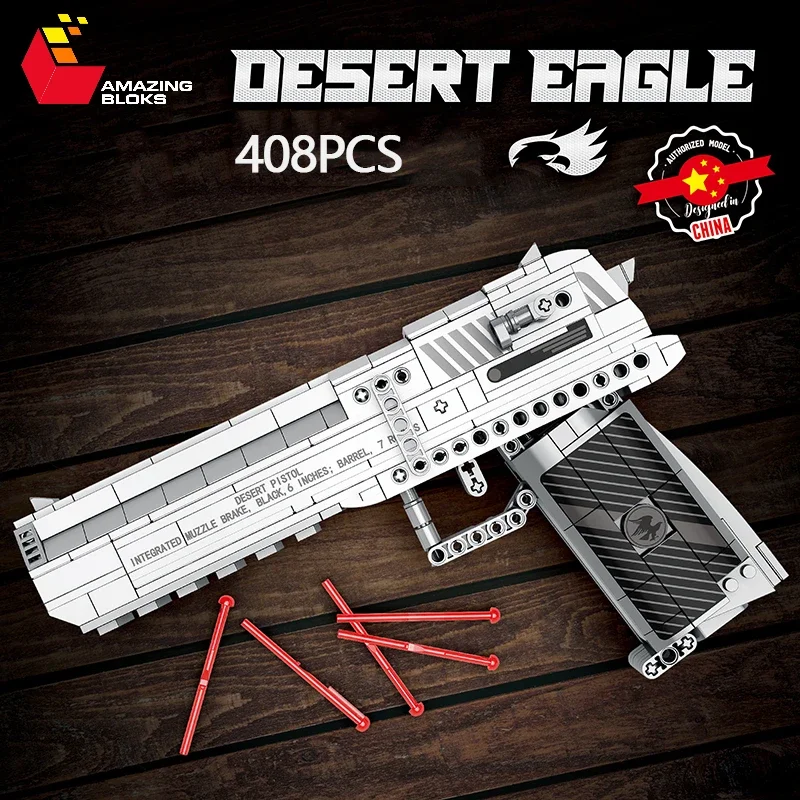 Military Weapon Series Building Block 408PCS Desert Eagle Pistol Can Shoot Model - £34.05 GBP+
