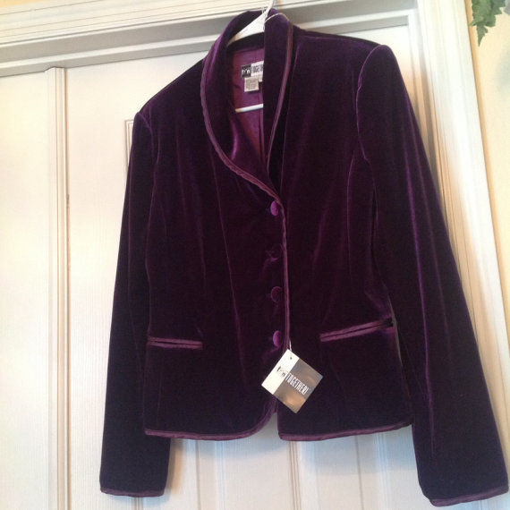 NEW Women Purple BLAZER TAILORED Velvet Long Sleeve Vintage Size 6 MEDIUM - $59.00