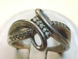 Genuine DIAMOND Ring in STERLING Silver - Size 6 3/4 - Vintage - £75.84 GBP