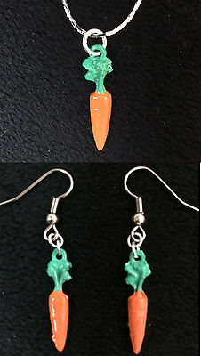 Primary image for Funky CARROTS NECKLACE & EARRINGS SET Easter Bunny Rabbit Garden Costume Jewelry