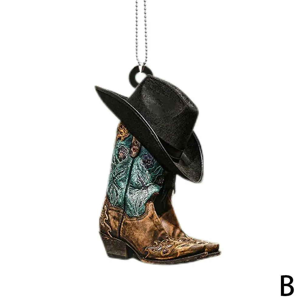 2D Creative Boots And Hat boy Flat Acrylic Car Ornament Car Rearview Mirror Hang - £49.99 GBP