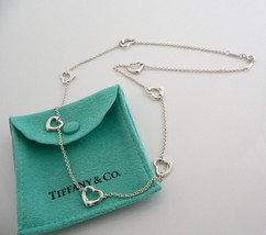 Tiffany &amp; Co Silver Peretti 7 Open Heart Necklace Pendant Charm Chain Gift Pouch - £374.34 GBP