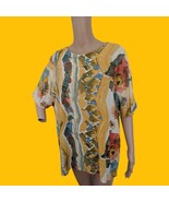 80s Yellow Geometric Print Blouse Casual Rayon Short Sleeve Summer Top L... - £7.11 GBP