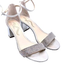 Nina Rhinestone Silver Sparkly Dress Shoes Block Heels 8 Ankle Strap Bla... - £35.05 GBP