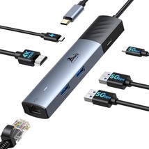 USB C Hub Multiport Adapter Hub with Ethernet 4K HDMI 3 USB 3.0 Ports 100W PD Co - £46.75 GBP