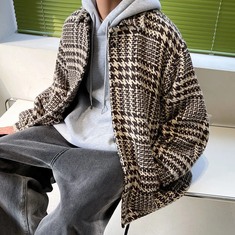 Privathinker Loose Men&#39;s Windbreaker Coat Korean Style Fashion Casual Plaid Jack - £136.83 GBP