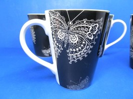 Roscher Butterfly Lace Collection Set Of 4 White On Black 4 1/2&quot; Tall Cu... - $49.00