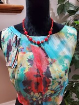 A.B.S Women&#39;s Multicolor Silk Round Neck Sleeveless Knee Length Dress Size 12 - $28.00