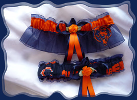 Chicago Bears Navy Organza Fabric Flower Wedding Garter Set - £19.74 GBP