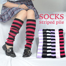 Japanese Striped Knitted Leg Warmers Harajuku Gothic Lolita Loose Bubble Socks - £6.82 GBP