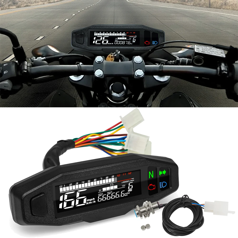 Newest Universal 12000 RPM Motorcycle Speedometer Oil Gauge Tachometer Digital - £18.90 GBP+