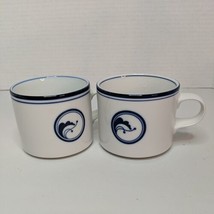 Set of 2 Pair Dansk Flora Bayberry Blue &amp; White Coffee Mugs Tea Cups Japan  - £14.59 GBP