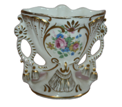Vintage ©1940’s Amoges Hand Painted Gold Gilded Floral Tasseled Vase - £12.99 GBP