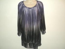 Fashion Bug Top Size Medium Purple-Gray Watercolor 3/4 Sleeves Scoop Neck - £9.73 GBP