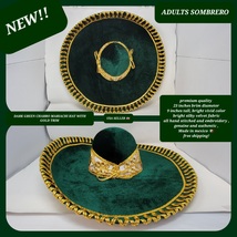 adults plain green  with gold colors mexican charro sombrero MARIACHI HAT  - £78.62 GBP