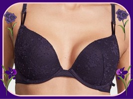 38C Purple Grape Floral Dot Mesh Extreme Lift Victorias Secret Plunge PU UW Bra - £31.49 GBP