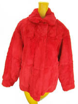 WOMEN GENUINE Soft RED RABBIT Fur DYED Jacket Lipstick VINTAGE SIZE MEDI... - $324.99