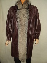 GENUINE SOFT LAMB LEATHER and INDIGO FOX FUR FULL LENGTH COAT SIZE LARGE... - £135.57 GBP