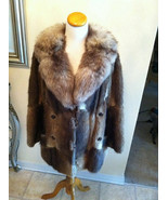 WOMEN BROWN FUR Coat GENUINE MUSKRAT-FOX FUR COLLAR Size Medium-Large  - $3,521.74 MXN