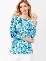 The Talbots Tee petite spandex pullover turquoise paisley quarter sleeve top SP - £18.23 GBP