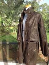 Women Genuine Brown Leather CROC Pattern Coat Removeable Hood Size 1X Li... - $266.00