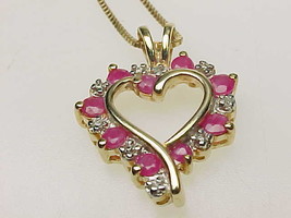 RUBY and DIAMOND HEART Pendant and Necklace in GOLD over STERLING Silver... - $65.00