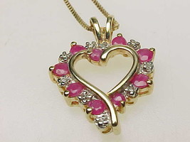 RUBY and DIAMOND HEART Pendant and Necklace in GOLD over STERLING Silver... - £52.27 GBP