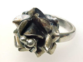 Rose Flower Sterling Silver Ring   Handcrafted In Mexico   Vintage   Size 6 3/4 - £67.93 GBP