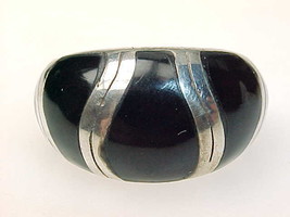 BLACK ONYX Ring in STERLING Silver - Size 6 - Vintage - FREE SHIPPING - $65.00