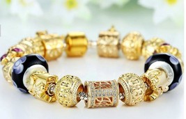 European Style Murano Glass Beads Gold Plated Charm Bracelets &amp; Bangles ... - $29.99