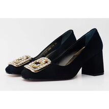 The California Black Suede Leather Block Heel Pump Women Shoe image 2
