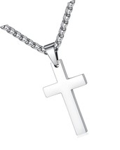 FOSIR Stainless Steel Simple Cross Pendant Necklace for Men - £32.38 GBP