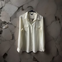 Elementz Roll Tab Sleeved Button Front Blouse Womens Size L Cream Pocket Capsule - £11.67 GBP