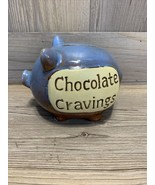 Cute Blue Chocolate Cravings Ceramic Pottery Piggy Money Bank - $17.72