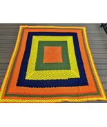 Vintage 70’s Afghan Vibrant Colorful Hand Crochet Throw/Blanket 79” By 74” - $99.00