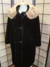 Classic Quality Black Sheer Fur Coat W/ Genuine Mink fur Collar Sz Large... - $225.00