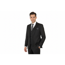 Men Suit BERLUSCONI Turkey 100% Italian Wool Super 180's Vested #Ber19 Black image 7