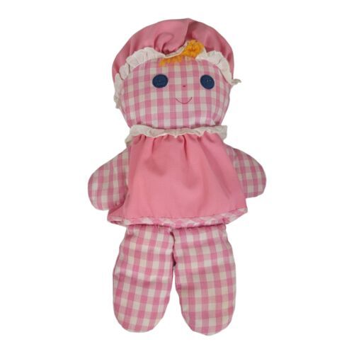 Fisher Price Lolly Doll Pink Gingham Plaid Cloth Baby Girl Toy 1975 #420  Broke - £11.48 GBP