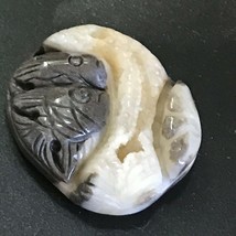 Finely Carved Dark Gray &amp; Cream Two Swimming Fish Stone Pendant or Other Use – - £23.05 GBP